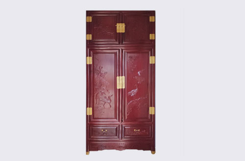 宁县高端中式家居装修深红色纯实木衣柜